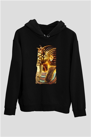 Tutankhamun Baskılı Unisex Siyah Hoodie