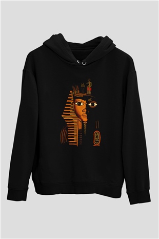 Tutankhamun Baskılı Unisex Siyah Hoodie