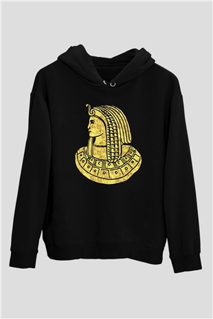 Tutankhamun Baskılı Unisex Siyah Hoodie
