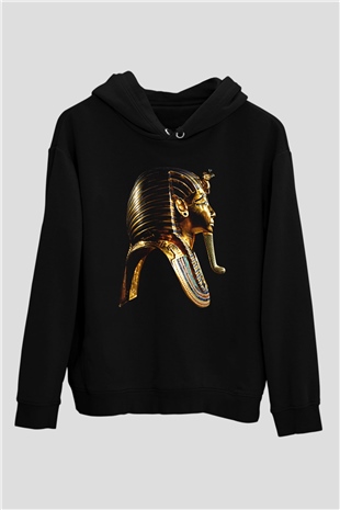 Tutankhamun Baskılı Unisex Siyah Hoodie