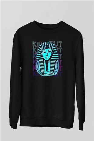 Tutankhamun Baskılı Unisex Siyah Sweatshirt