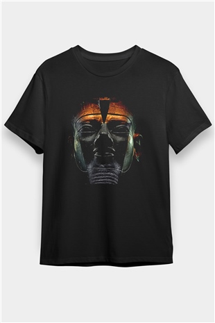 Tutankhamun Baskılı Unisex Siyah Tişört - Tshirt