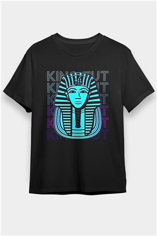 Tutankhamun Baskılı Unisex Siyah Tişört - Tshirt