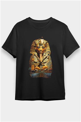 Tutankhamun Baskılı Unisex Siyah Tişört - Tshirt