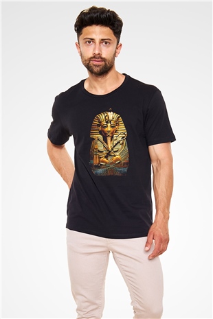 Tutankhamun Baskılı Unisex Siyah Tişört - Tshirt