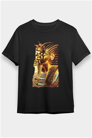 Tutankhamun Baskılı Unisex Siyah Tişört - Tshirt