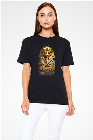 Tutankhamun Baskılı Unisex Siyah Tişört - Tshirt