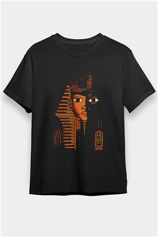 Tutankhamun Baskılı Unisex Siyah Tişört - Tshirt