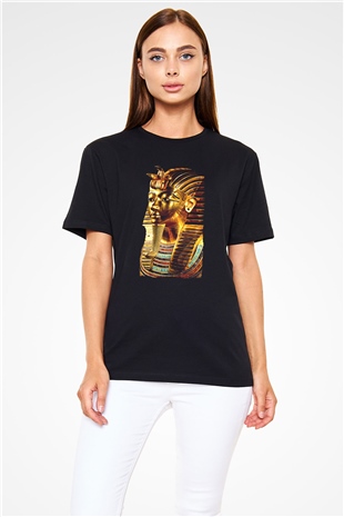 Tutankhamun Baskılı Unisex Siyah Tişört - Tshirt