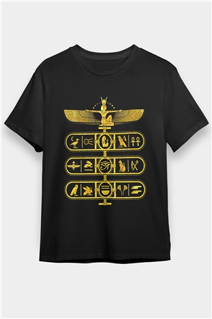 Tutankhamun Baskılı Unisex Siyah Tişört - Tshirt