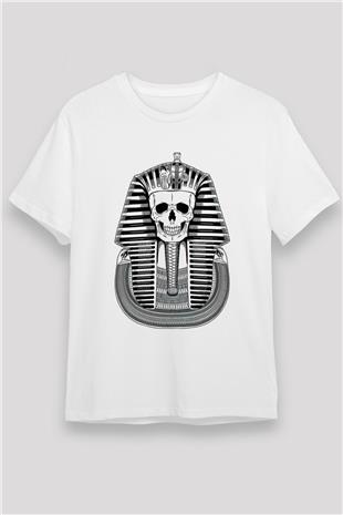 Tutankhamun Unisex Baskılı Beyaz Tişört - Tshirt