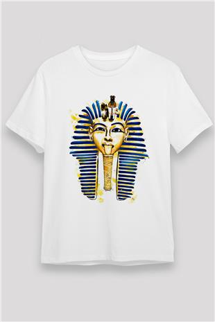 Tutankhamun Unisex Baskılı Beyaz Tişört - Tshirt