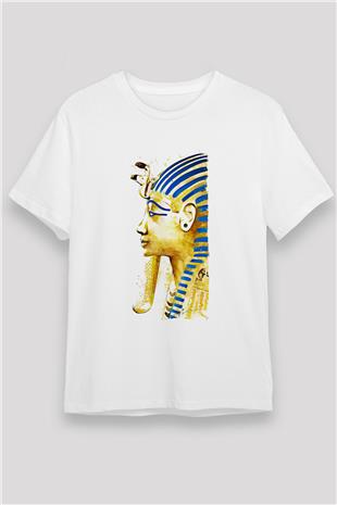 Tutankhamun Unisex Baskılı Beyaz Tişört - Tshirt