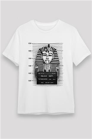 Tutankhamun Unisex Baskılı Beyaz Tişört - Tshirt