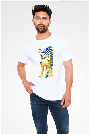 Tutankhamun Unisex Baskılı Beyaz Tişört - Tshirt