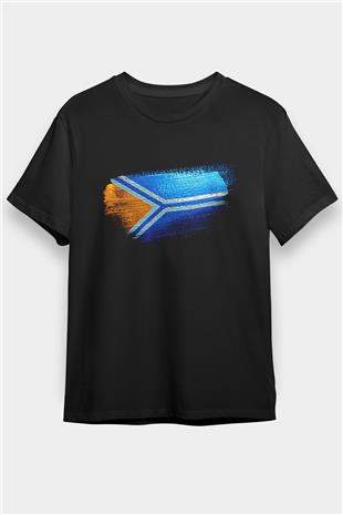 Tuva Cumhuriyeti - Tuva Bayrağı Baskılı Unisex Siyah Tişört
