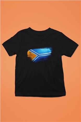 Tuva Cumhuriyeti - Tuva Bayrağı Baskılı Unisex Siyah Çocuk Tişörtü