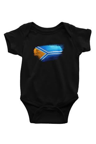 Tuva Cumhuriyeti - Tuva Bayrağı Baskılı Unisex Siyah Bebek Body - Zıbın