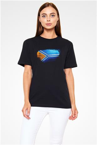 Tuva Cumhuriyeti - Tuva Bayrağı Baskılı Unisex Siyah Tişört