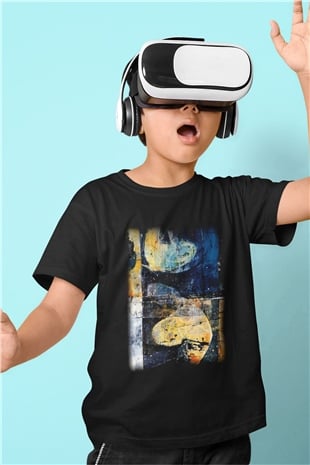 Tuval Baskılı Siyah Unisex Çocuk Tişört