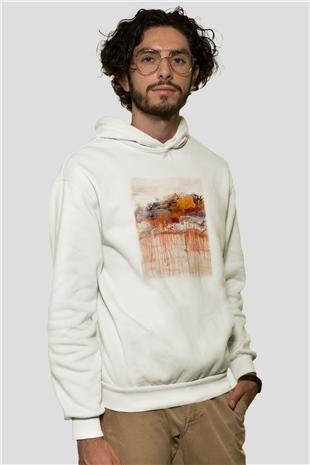 Tuval Beyaz Unisex Kapşonlu Sweatshirt