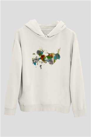 Tuval Beyaz Unisex Kapşonlu Sweatshirt