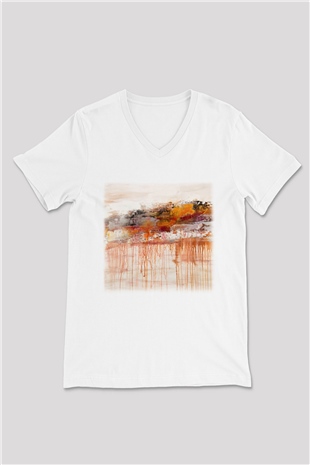 Tuval Beyaz Unisex V Yaka Tişört T-Shirt