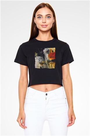 Tuval Siyah  Crop Top Tişört