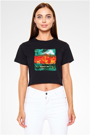 Tuval Siyah Crop Top Tişört