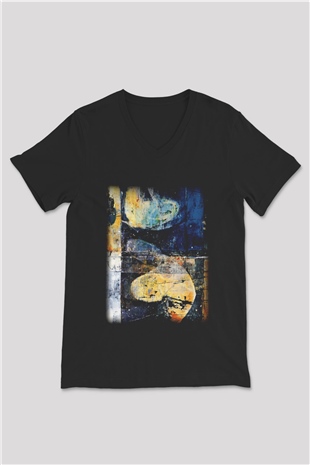 Tuval Siyah Unisex V Yaka Tişört T-Shirt