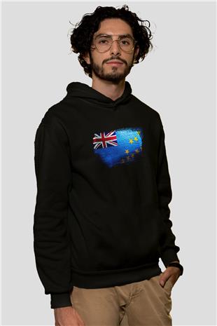 Tuvalu Bayrağı Baskılı Unisex Siyah Kapüşonlu Sweatshirt