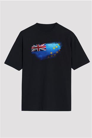 Tuvalu Bayrağı Baskılı Unisex Siyah Oversize Tişört