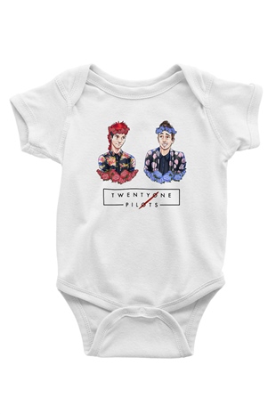 Twenty One Pilots Baskılı Beyaz Unisex Bebek Body - Zıbın