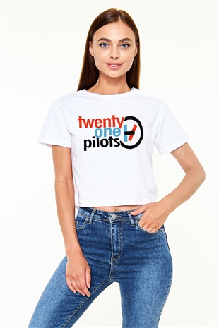 Twenty One Pilots Beyaz Croptop Tişört