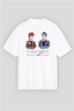 Twenty One Pilots Beyaz Unisex Oversize Tişört T-Shirt