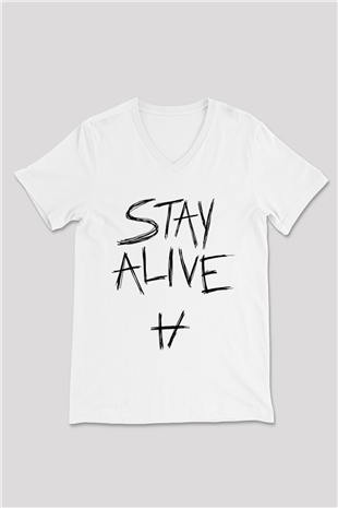 Twenty One Pilots Beyaz Unisex V Yaka Tişört T-Shirt
