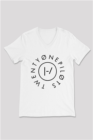 Twenty One Pilots Beyaz Unisex V Yaka Tişört T-Shirt