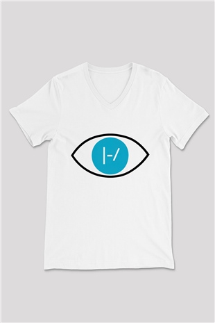Twenty One Pilots Beyaz Unisex V Yaka Tişört T-Shirt