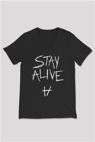 Twenty One Pilots Siyah Unisex V Yaka Tişört T-Shirt