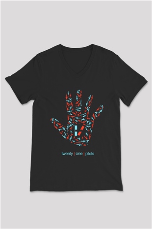 Twenty One Pilots Siyah Unisex V Yaka Tişört T-Shirt