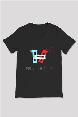 Twenty One Pilots Siyah Unisex V Yaka Tişört T-Shirt