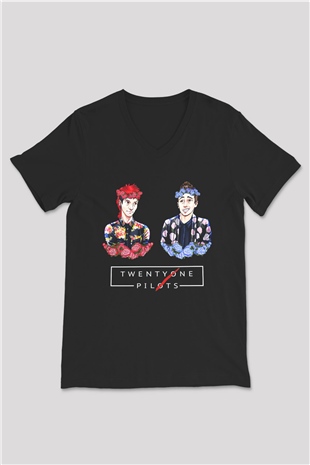 Twenty One Pilots Siyah Unisex V Yaka Tişört T-Shirt