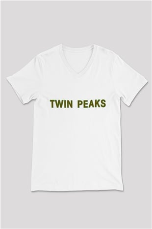 Twin Peaks Beyaz Unisex V Yaka Tişört T-Shirt