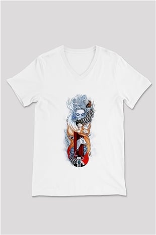 Twin Peaks Beyaz Unisex V Yaka Tişört T-Shirt