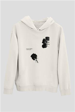 Twin Tribes Baskılı Beyaz Unisex Kapüşonlu Sweatshirt