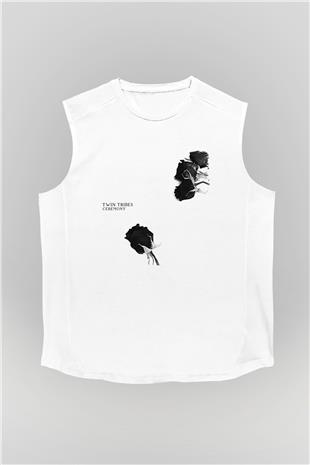 Twin Tribes Baskılı Beyaz Unisex Kolsuz Tişört - Tshirt