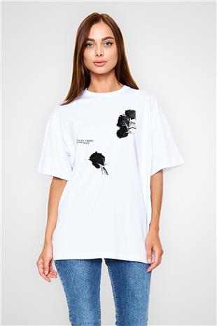 Twin Tribes Baskılı Beyaz Unisex Oversize Tişört - Tshirt