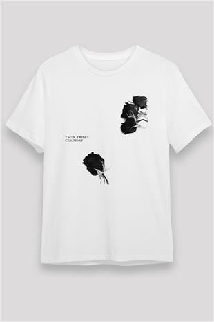 Twin Tribes Baskılı Unisex Beyaz Tişört - Tshirt