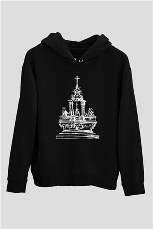 Twin Tribes Baskılı Unisex Siyah Kapüşonlu Sweatshirt