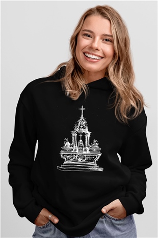 Twin Tribes Baskılı Unisex Siyah Kapüşonlu Sweatshirt